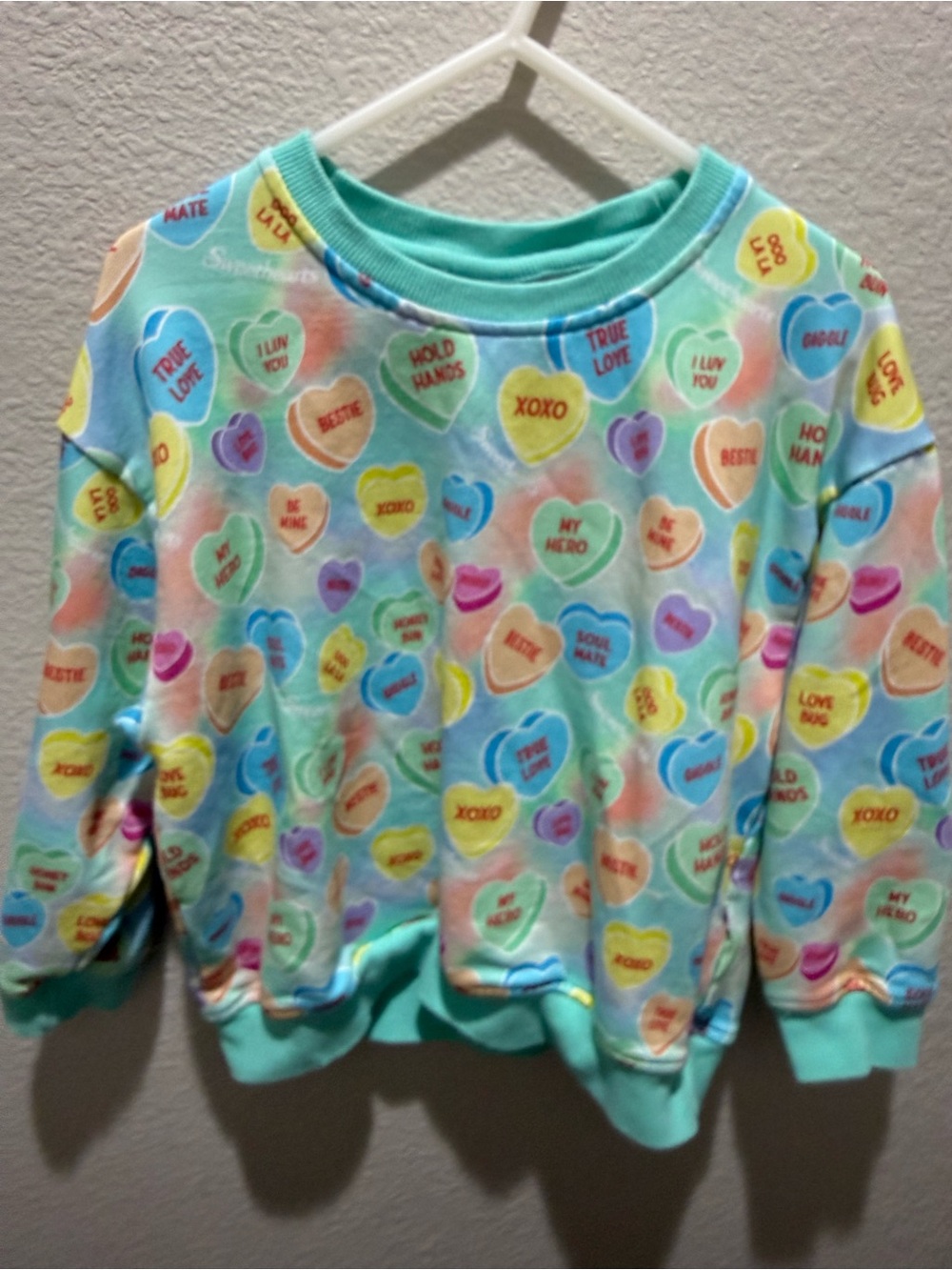 Girls Aqua Candy Heart Pullover Sweatshirt
